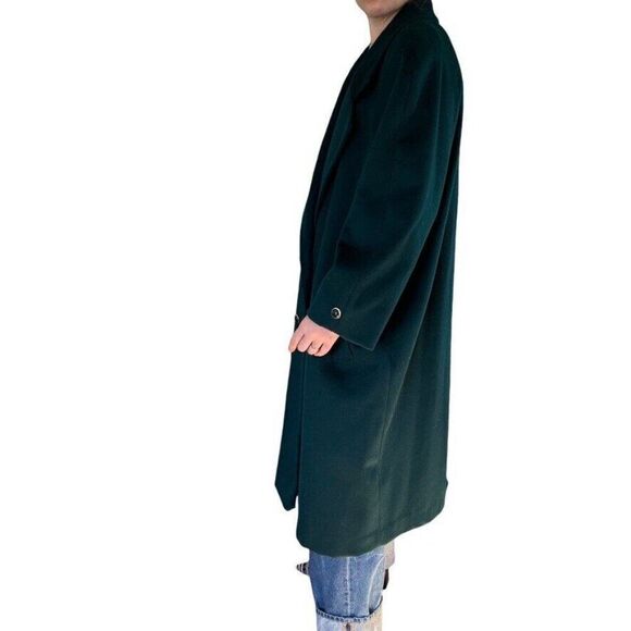 Vintage Ann Milstein Emerald Green Wool Exaggerated Shoulders Trench Coat Sz XL - Picture 5 of 12